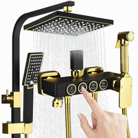 Système de douche complet en acier inoxydable brossé noir, design moderne, pour appartement, avec mitigeur bain/ douche chaud/froid et fonction pluie