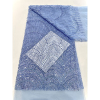 Tissu en dentelle filet de luxe pour robe de mariée vintage, broderie faite main de perles et sequins, maille écologique, commande minimum 5 yards