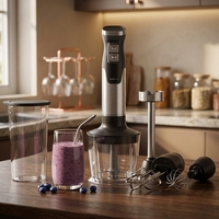 Mixeur Plongeant 1000W 4-en-1 avec Hachoir 0,5L, Bol 0,7L, Fouet en Acier Inoxydable, 2 Vitesses et Contrôle Progressif pour Cuisine