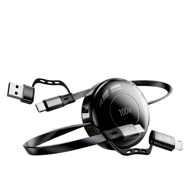 New 4-in-1 Retractable Fast Charging Data Cable 5A 100W Pure Copper for Mobile Phones Laptops and Other Smart Devices