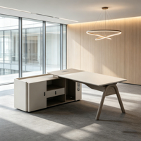 Bureau de direction moderne en forme de L, gris et blanc, table de bureau pour PDG, poste de travail pour manager, mobilier de bureau pour salle de direction