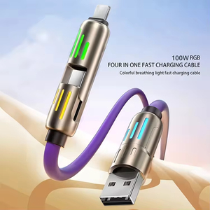 Hot Selling 240W 4 in 1 Charger <b>Cable</b> With LED Breathing Light Indicator 1M 2M Multi USB Type C Silicone <b>Cables</b> for iPhone - Product Image 4