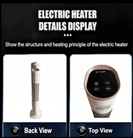 Ventilateur tour électrique portable PTC avec minuterie 8 heures, télécommande, design flamme 3D, option air froid/chaud, protection contre la surchauffe
