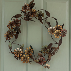 Corona Floral Rústica de Metal Hecha a Mano, Decorativa, Redonda, para Colgar en la Pared, Sin Iluminación, Elaborada con Flores y Hojas para Decoración del Hogar - Product Image 3