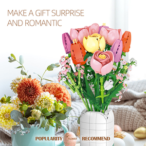 Venta al por Mayor de Regalos de San Valentín de Plástico para Hacerlo Tú Mismo 2026, Ramo de Flores Botánicas, Rosas Rosadas, Flores Artificiales con Jarrón, Bloques de Construcción - Product Image 6