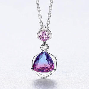 Customizable copper S925 sterling silver triangular rainbow stone cut purple zircon, Minimalist delicate <b>necklace</b> women - Product Image 6