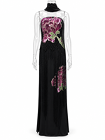 Robe de soirée noire à sequins floraux LF2679 pour femme, avec franges et fente haute, robe de cérémonie de luxe