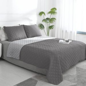 <span class=keywords><strong>Copriletto</strong></span> con motivo quadrato in stile moderno, <span class=keywords><strong>copriletto</strong></span> <span class=keywords><strong>blu</strong></span> morbido, 3 pezzi per tutte le stagioni, per letto matrimoniale - Product Image 1