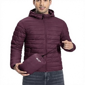Men's Lightweight <b>Packable</b> Down Coat Waterproof Winter Hooded <b>Jacket</b> Custom Quilted 100% Down Filled Casual Storage Pouch - Product Image 1