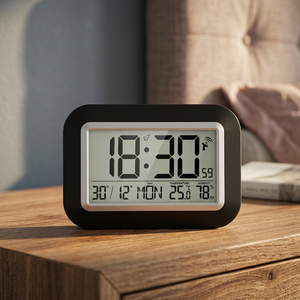 Digital Alarm Clock LCD Smart Time Snooze Calendar Temperature Humidity Meter Radio Electric Modern Backlight LUMINOVA <b>Desk</b>/<b>Wall</b> - Product Image 3