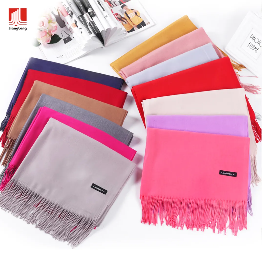 Wholesale heather solid brushed custom cozy warm women winter cashmere shawl scarf pashmina