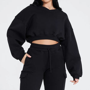 Custom <strong>Women</strong> V Neck Cropped Sweatshirt Cargo Sweatpants 2 Piece <strong>Set</strong> Ribbed Hem Cotton Blend Athletic Lounge Workout Track Suits - Product Image 6