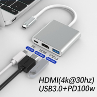 Hochwertiger 3-in-1 Erweiterungsadapter Typ 3 in 1 USB-C Hub mit HDTV + USB 3.0 + USB-C 3 PD Anschluss