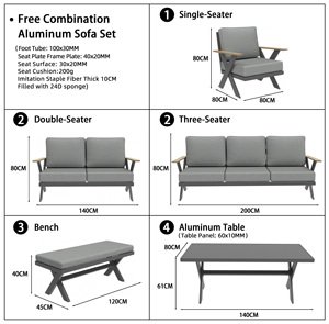 Hiện đại tất cả-nhôm x-khung thiết kế Modular sofa Set bàn ăn tự do combinable đồ gỗ ngoài trời cho Patio vườn công viên sử dụng - Product Image 2