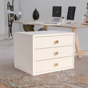 OHS Table de Chevet Moderne en Bois Cannelé avec 3 Tiroirs Empilables pour Rangement d'Articles de Petite Taille - Bijoux, Maquillage, Maison - Product Image 3