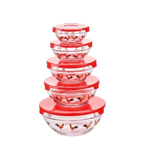 Juego de cuencos de vidrio con impresión decalada, 5 unidades, con tapa de plástico de colores, para ensalada, comida, almuerzo, contenedor de comida, fiambrera para almacenamiento - Product Image 6