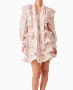 <span class=keywords><strong>2026</strong></span> Yeni Sezon Kadın Pastel Çiçek Baskılı Fırfırlı Mini Elbise Uzun Kollu Bağlamalı Yaka Katmanlı Şifon Parti Elbisesi - Product Image 5