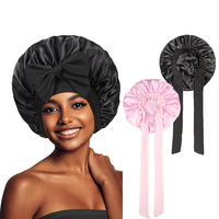 Bonnet de nuit en satin à large bord très élastique pour adulte, avec nœud en ruban, style européen-américain, toutes saisons, pour le soin des cheveux