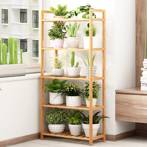 Bamboo Floor Standing <b>Plant</b> Shelf 5 Tier Wood <b>Frame</b> Living Room Storage Rack Minimalist Design - Product Image 4