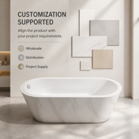 Baignoire ovale autoportante en surface solide à motif marbre brillant, portable, pour hôtels et usage domestique, épaisseur et taille personnalisables, vente en gros