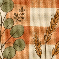 Set de table en lin et coton imprimé sur mesure 35x48cm |   Automne, terre cuite, gingham et motifs botaniques |   Impression numérique en gros