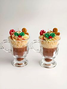 Christmas Dessert Style Scented Candle Glass <b>Cup</b> Hot Cocoa Shape Gingerbread Man Candy Ornament - Product Image 2
