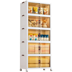 Gabinete de almacenamiento plegable para el hogar Armarios organizadores plegables Caja de almacenamiento de plástico apilable multifuncional y contenedores con ruedas - Product Image 6