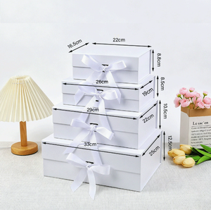 One Piece <b>Folder</b> Magnetic Paper <b>Box</b> Rigid Gift <b>Box</b> Rectangle Ivory Board Satin Ribbon Pink Blue White High-End Craft Packaging - Product Image 5