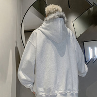 Veste zippée en molleton de coton épais 500g, style streetwear hiver, coupe oversize, avec capuche en fausse fourrure amovible
