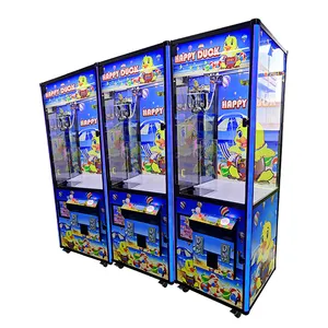Máquina de venda automática de brinquedos com moeda, máquina pequena de garra "Pato feliz", guindaste com aceitante de contas