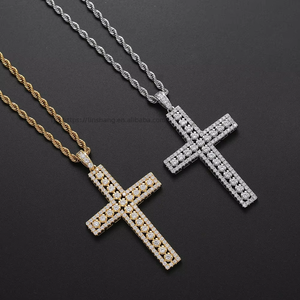 Single Row <b>Cross</b> Pendant | Hip Hop Jewelry Copper Inlaid Zircon Trendy Versatile, Trimmed <b>Cross</b> Necklace - Product Image 2