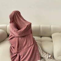 Ensemble Abaya vert poudré brodé de fleurs avec foulard, tenue musulmane pour femmes, coupe ample, deux pièces, élégant et chic, vente en gros