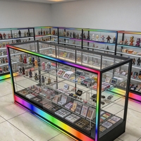 Vitrine d'exposition pour présentoir en verre trempé sur mesure avec éclairage de base LED couleur, vitrine de produits pour boutique de tabac