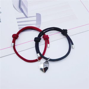 Jual Panas Gelang Pasangan Tali Tahan Lama Buatan Tangan Modis Gelang Pasangan <span class=keywords><strong>Magnet</strong></span> Setengah Cinta Hati untuk Pasangan/Teman Terbaik - Product Image 2