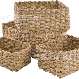 Handmade Paper Rope Woven <b>Storage</b> <b>Basket</b> Rectangle <b>Large</b> Household Clothing Organizer Soft Furnishing - Product Image 2