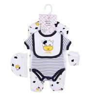 Ensemble de 5 pièces de vêtements pour nouveau-né, comprenant barboteuse, combinaison, body et bavoir, en coton, pour boutiques de vêtements pour enfants, en gros, en stock