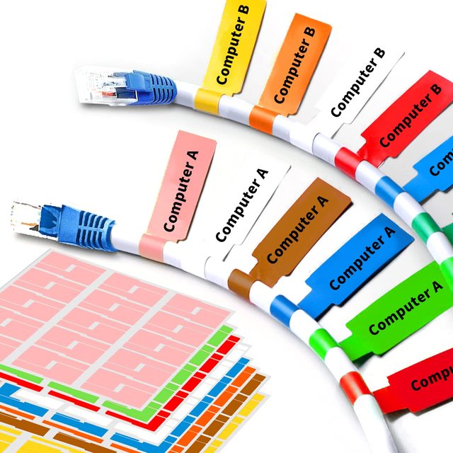 Custom Waterproof Colorful Cable Label Self Adhesive Tear Resistant Cord Tag Ethernet Charger Audio Wires Label for Management