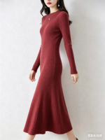 Robes longues en tricot polyvalentes pour femmes, collection automne-hiver, fabrication ODM, chaudes, épaisses, longueur au-dessus du genou, versions longues