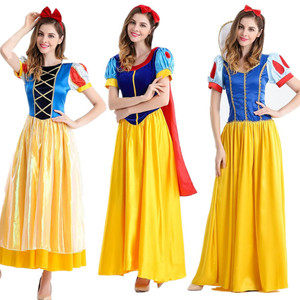 Robe de princesse Blanche-Neige, Costume de cosplay pour femmes adultes, robe de soirée d'Halloween, robe longue jaune, bleue, rose - Product Image 2