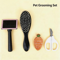 Kit de toilettage pour animaux de compagnie 8 en 1 style carotte, brosse, peigne, coupe-ongles pour chien, chat, lapin, petits animaux