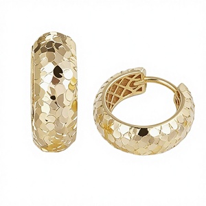 Boucles d'oreilles créoles en argent sterling S925 plaqué or 18 carats, motif vague scintillante effet glace pilée, pour femme, certifiées CMA, cadeau de mariage - Product Image 2