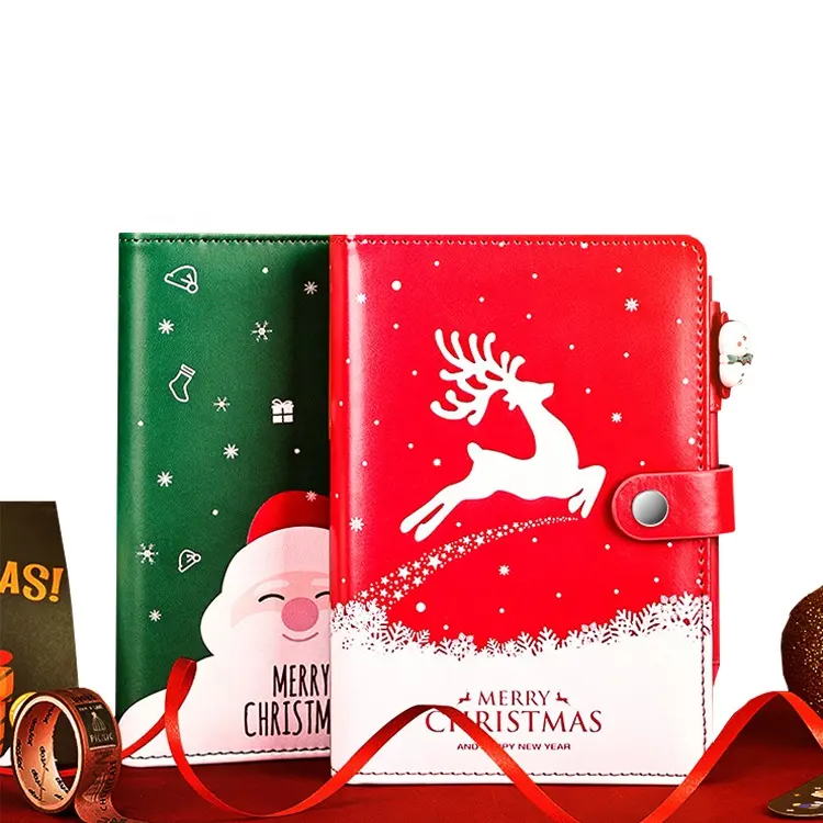 Kualitas Tinggi Grosir Natal Kulit Organizer Perencana Cincin Binder Kalender Dengan Notepad Isi Ulang Notebook