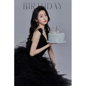 Black Asymmetrical Evening Gown Sweetheart Neckline Organza High Low Train For Weddings Banquets Stage Performances - Product Image 4