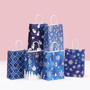 Bolsas de Regalo Navideñas Modernas y Ecológicas Personalizadas, Papel Kraft Reciclado, Impresión Digital, Azul Festivo, Marcas Sostenibles al por Mayor - Product Image 1