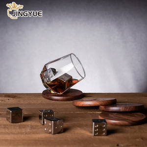 Bộ quà tặng ly rượu Whisky 4 ly 10oz pha lê kim cương và đá viên hình xúc xắc bằng kim loại kèm đế lót ly trong hộp quà gỗ - Product Image 3