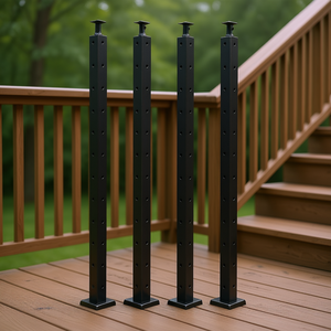 Poste de barandilla de acero inoxidable de 106.7x2.5x5 cm con orificios preperforados, rectangular, negro, para escaleras exteriores - Product Image 2