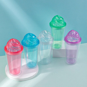Vaso con Tapa en Forma de Helado, Doble Capa, PS Transparente, con Pajita, para Fiestas, Verano, Agua Fresca, Diseño Bonito, Reutilizable, Portátil - Product Image 2