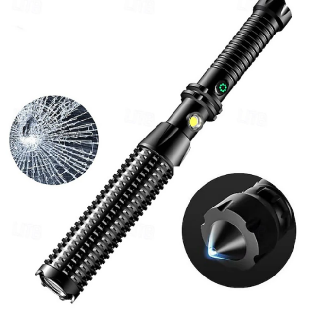 Outdoor Emergency LED Flashlight Self-defense Mace Rechargeable Battery ABS IP20 Rated 100-200m Beam Distance