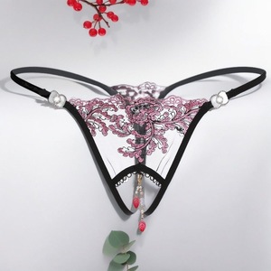 Vente en gros usine : Lingerie sexy pour femmes avec perles, broderies, string à entrejambe ouvert, taille basse, nœud, G-string, culotte perlée pour adultes - Product Image 2
