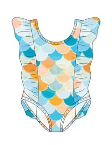 New Design Summer Kids Girls Holiday Beach Wear Bikini Set Flutter Sleeve 1 Piece Bodysuit UPF 50+ Swimsuit Bathing Swimwear